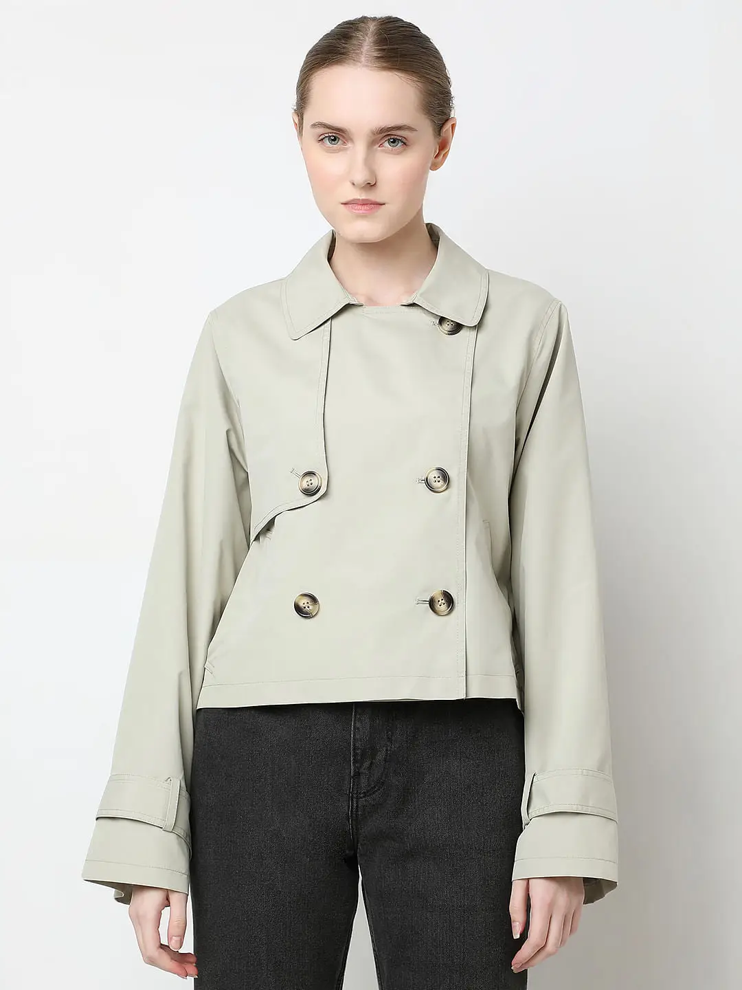 Beige Short Trench Coat view 2