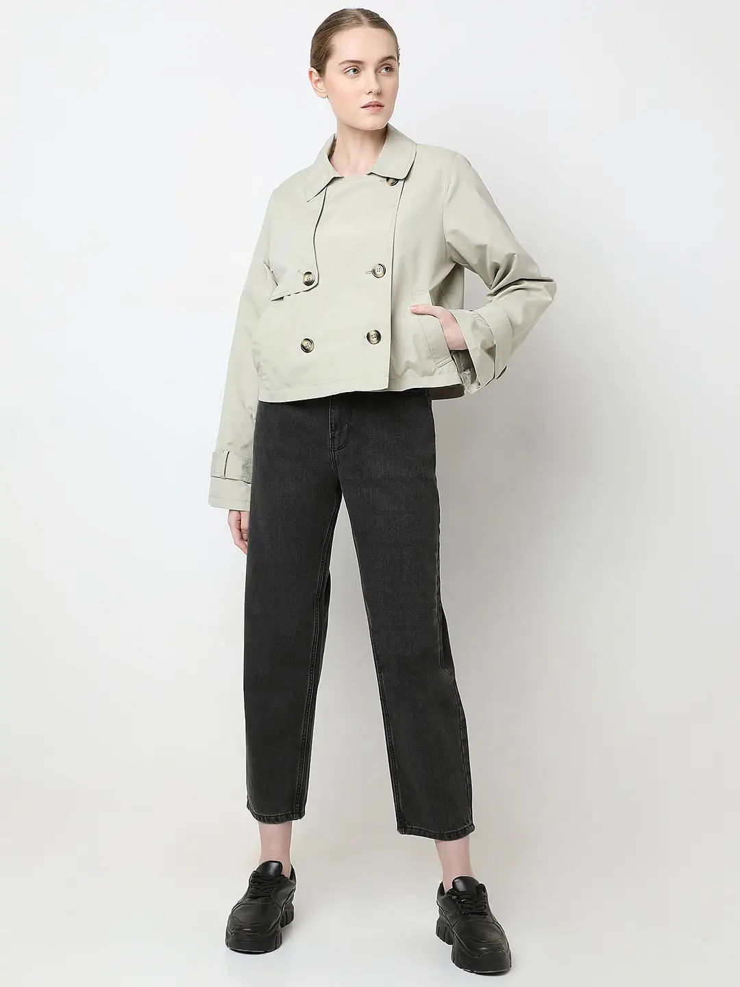 Beige Short Trench Coat view 5