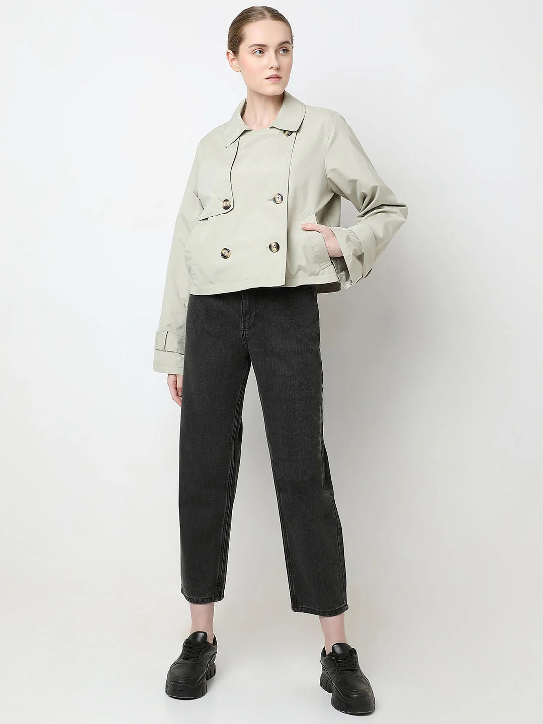 Beige Short Trench Coat image 5
