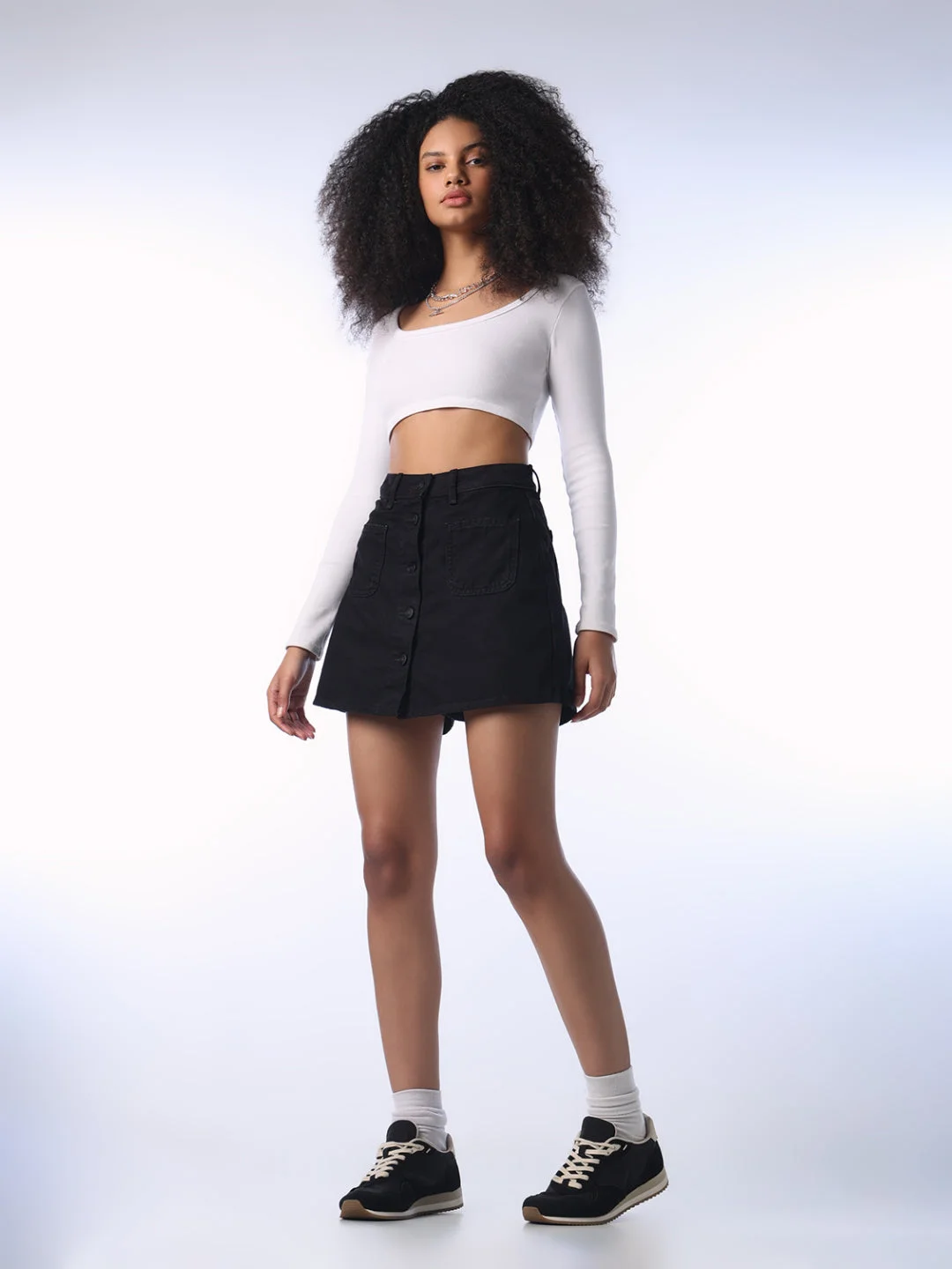 Black Buttoned Denim Skort image 1
