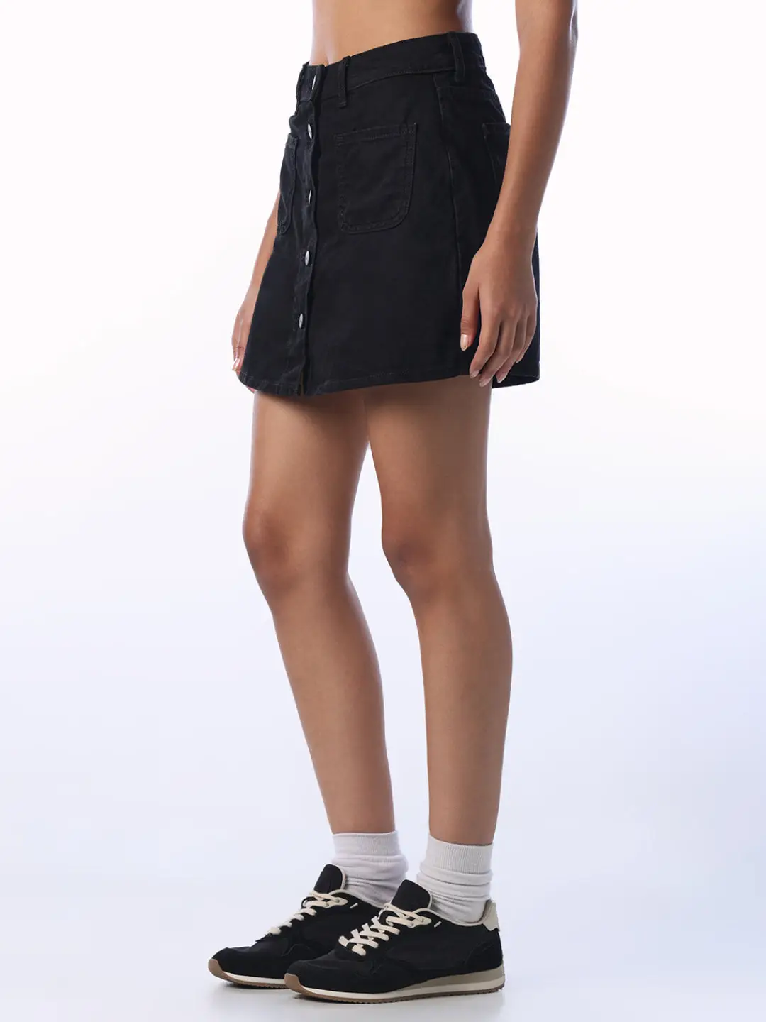 Black Buttoned Denim Skort view 4