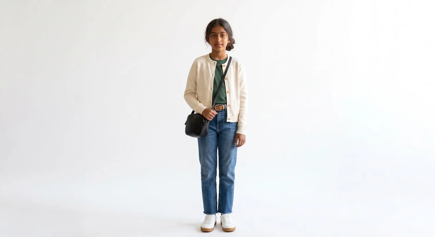 Model Ritika wearing True Religion Boys Green Solid Regular Fit Pure Cotton Shirt