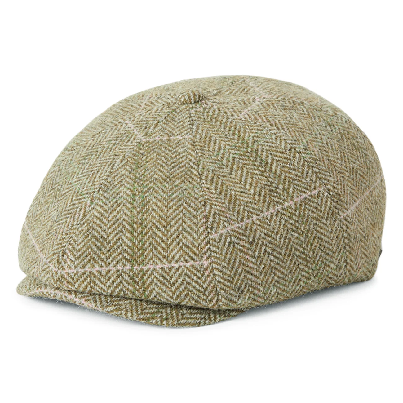 Brixton Hats Brood Herringbone Lightweight Newsboy Cap - Green-Sand-Pink image 1