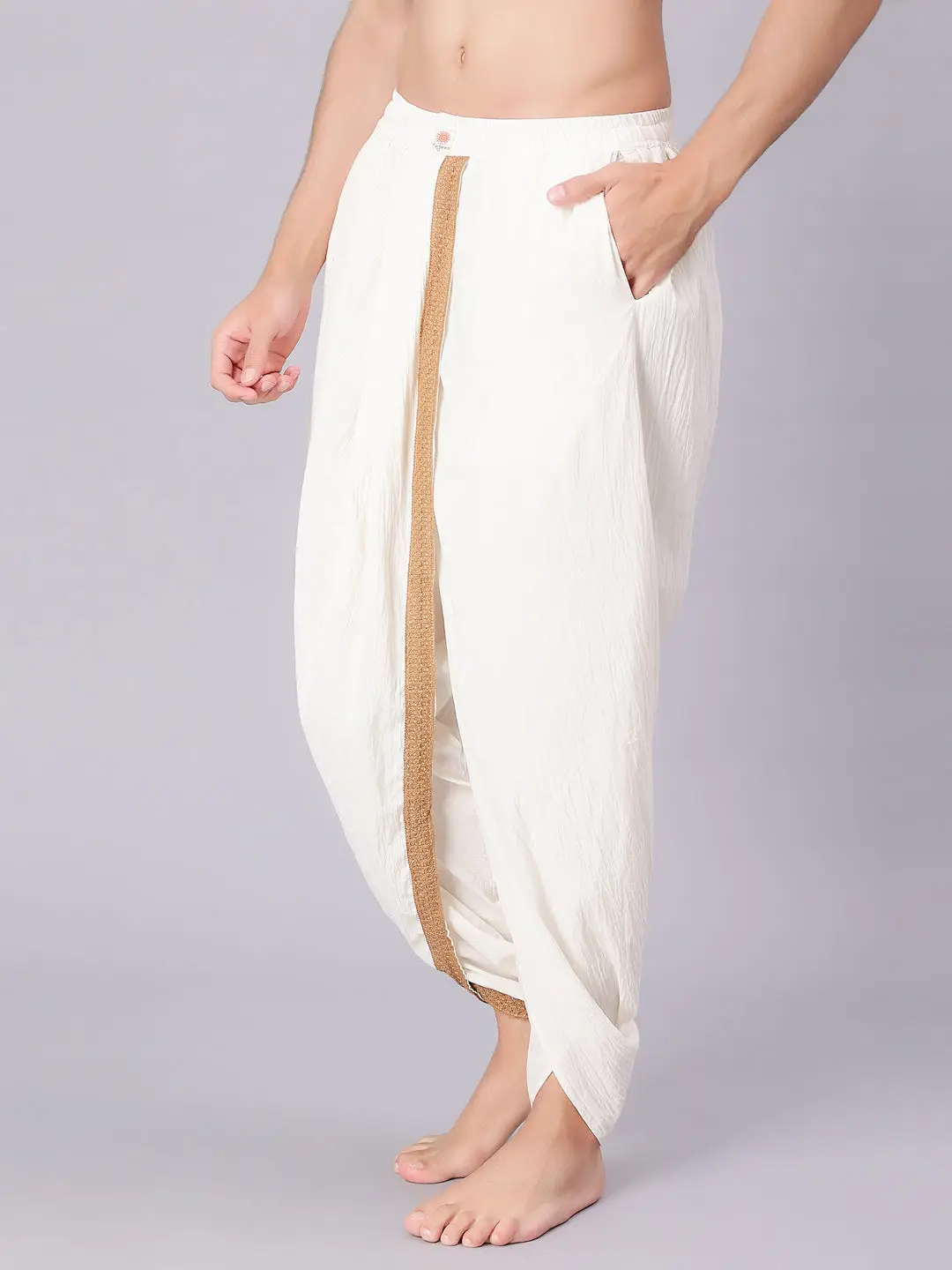 Dhoti Drapers for Men with Border - Off White/ Cream view 2