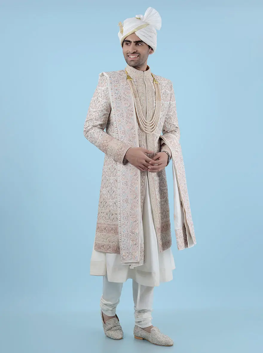 Cream Multi Sherwani | TULA view 5