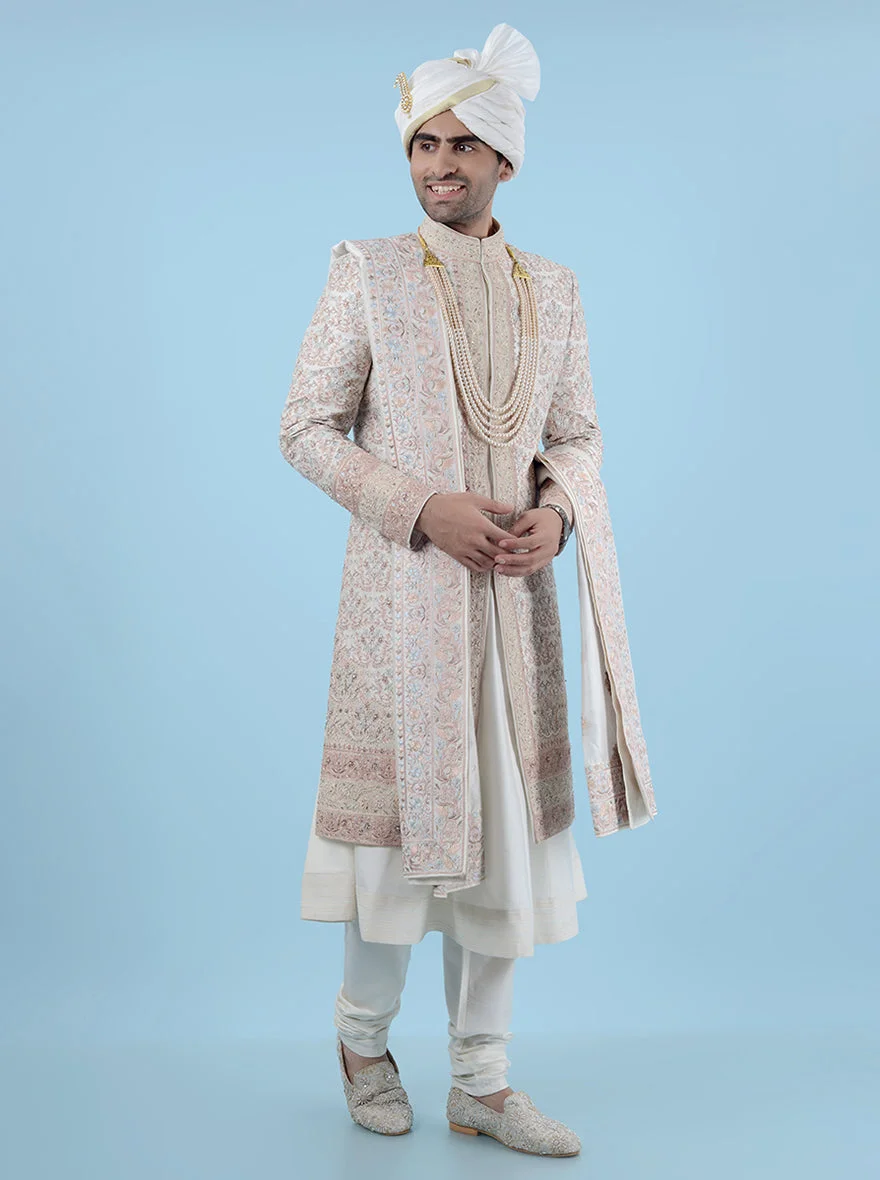 Cream Multi Sherwani | TULA image 5