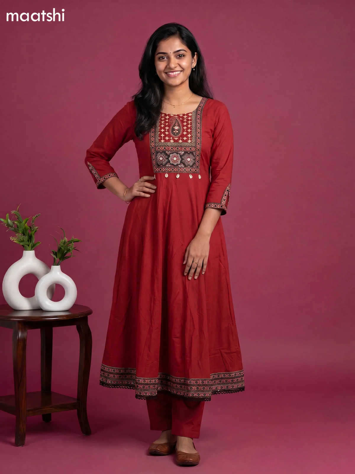Maroon Anarkali Cotton Suit image 2