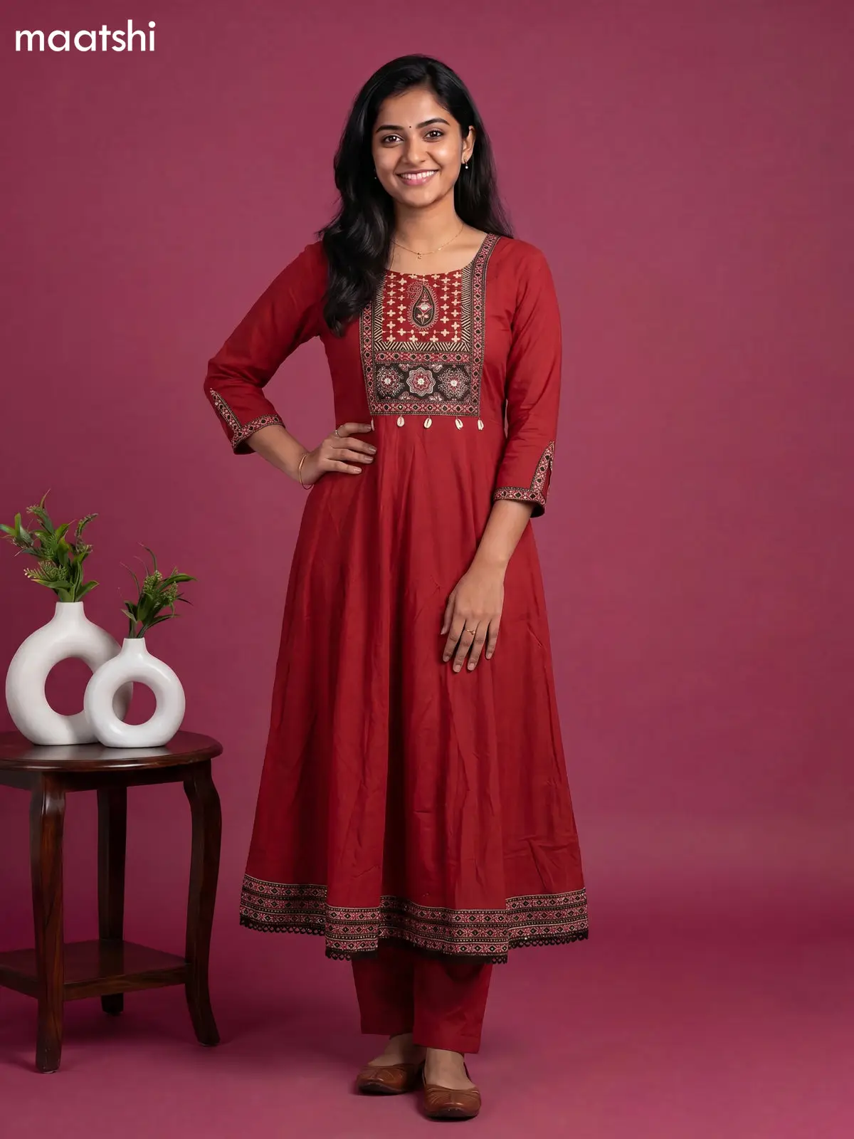 Maroon Anarkali Cotton Suit view 2