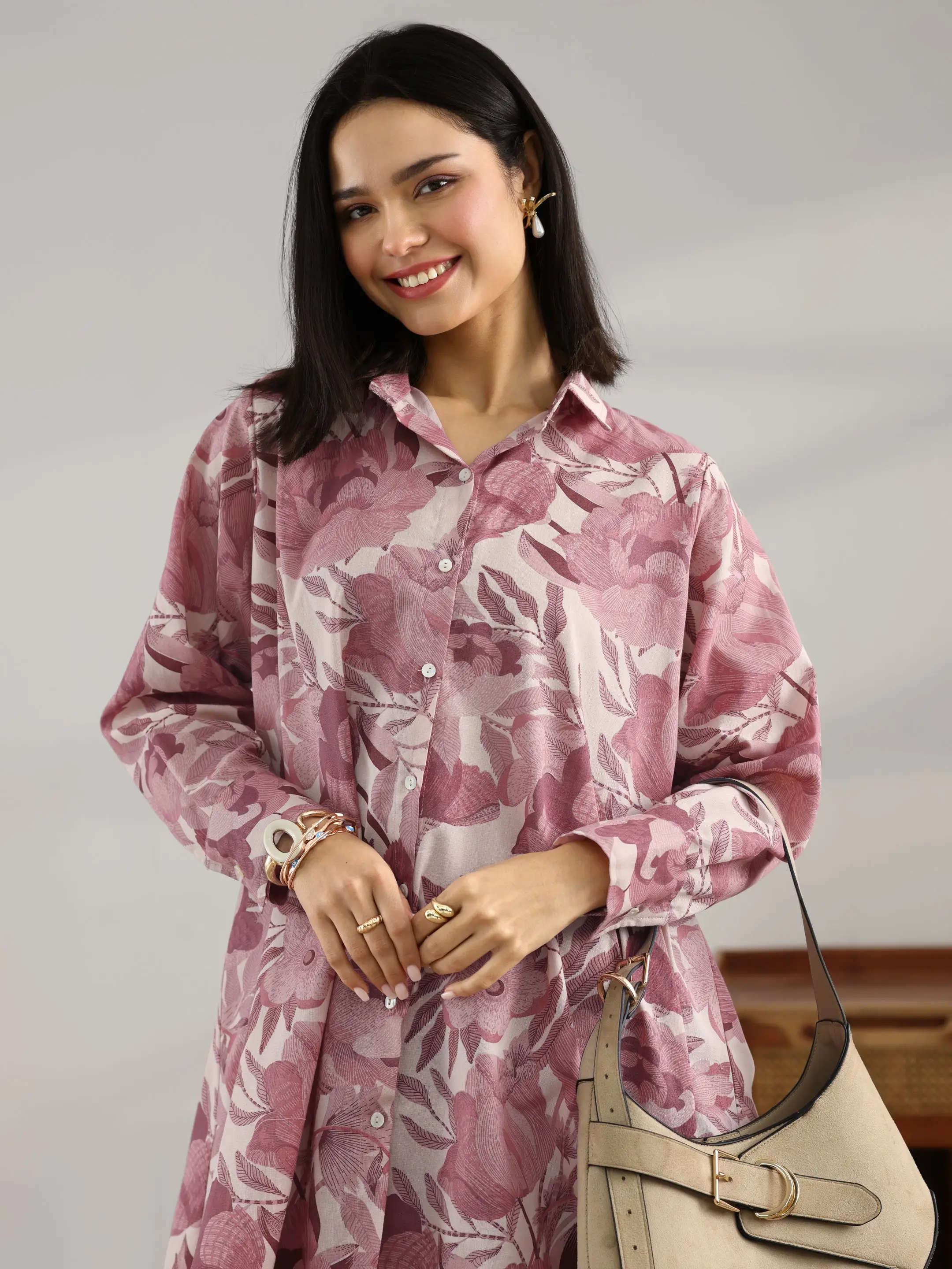 Mauve Printed Cotton A-Line Shorti Kurti view 4