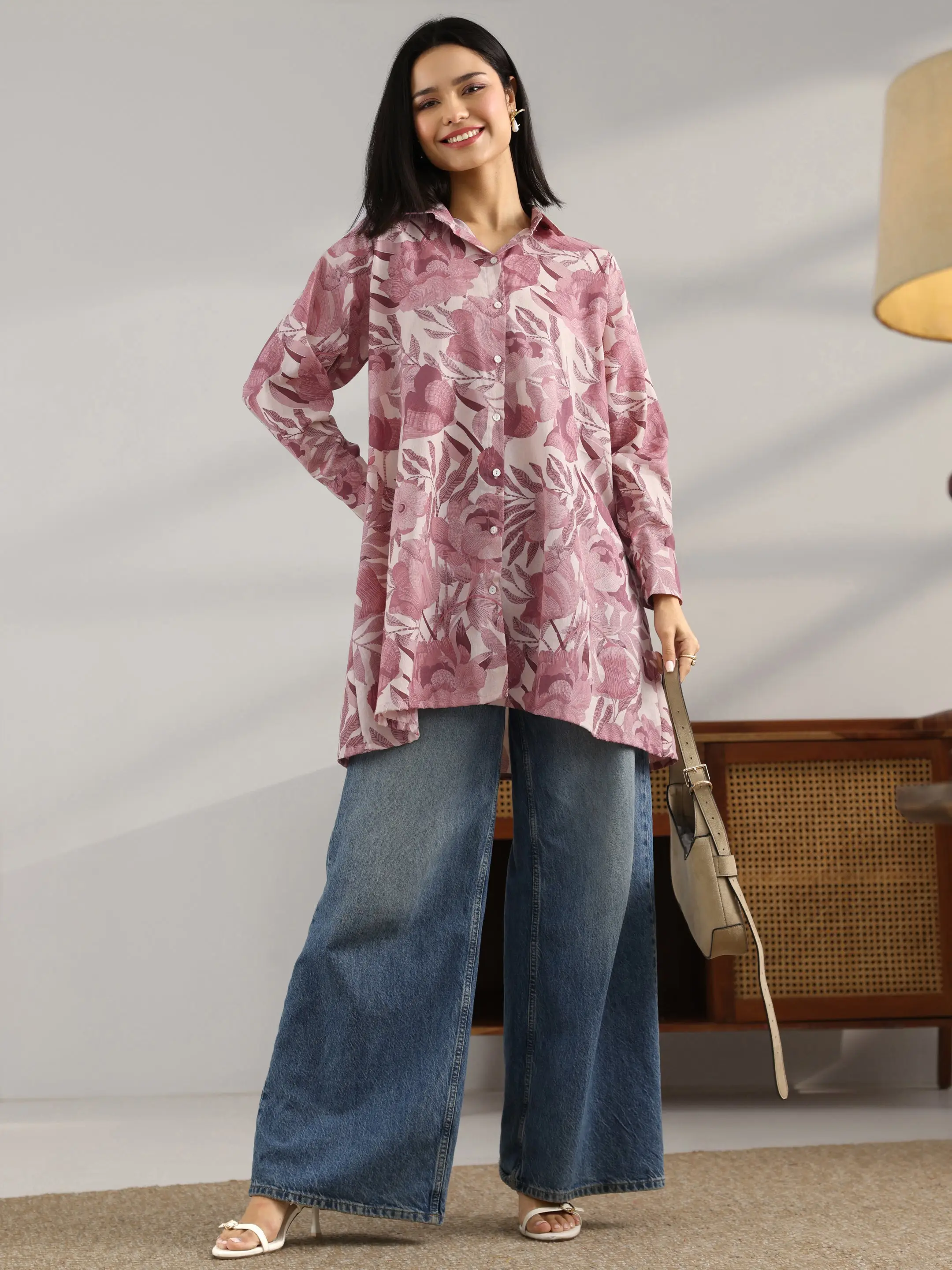 Mauve Printed Cotton A-Line Shorti Kurti view 5