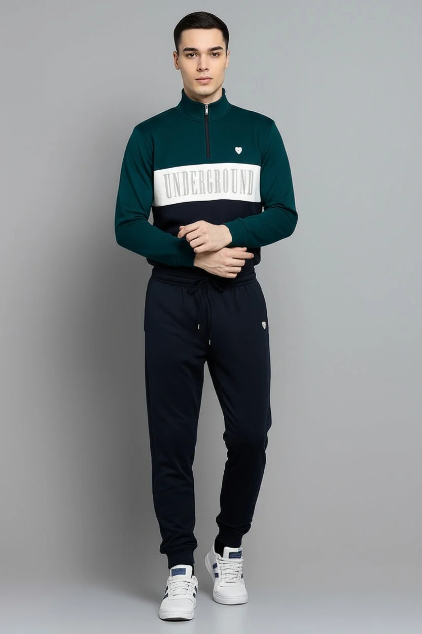Men Colourblocked Mock Collar Mid-Rise Tracksuits image 1