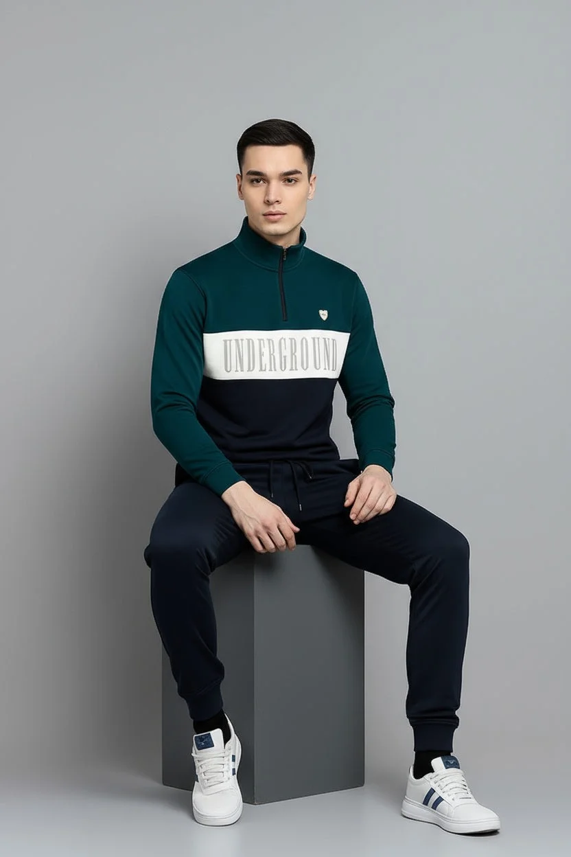 Men Colourblocked Mock Collar Mid-Rise Tracksuits image 2