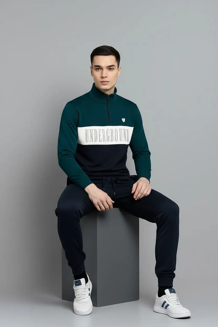 Men Colourblocked Mock Collar Mid-Rise Tracksuits view 2