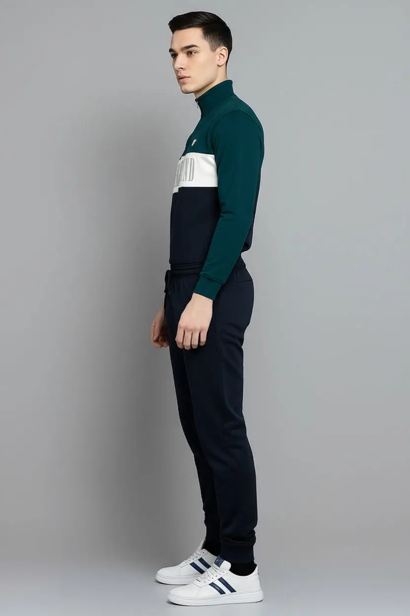 Men Colourblocked Mock Collar Mid-Rise Tracksuits view 3