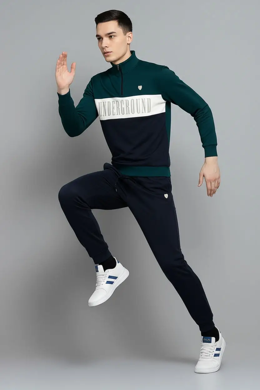 Men Colourblocked Mock Collar Mid-Rise Tracksuits view 4