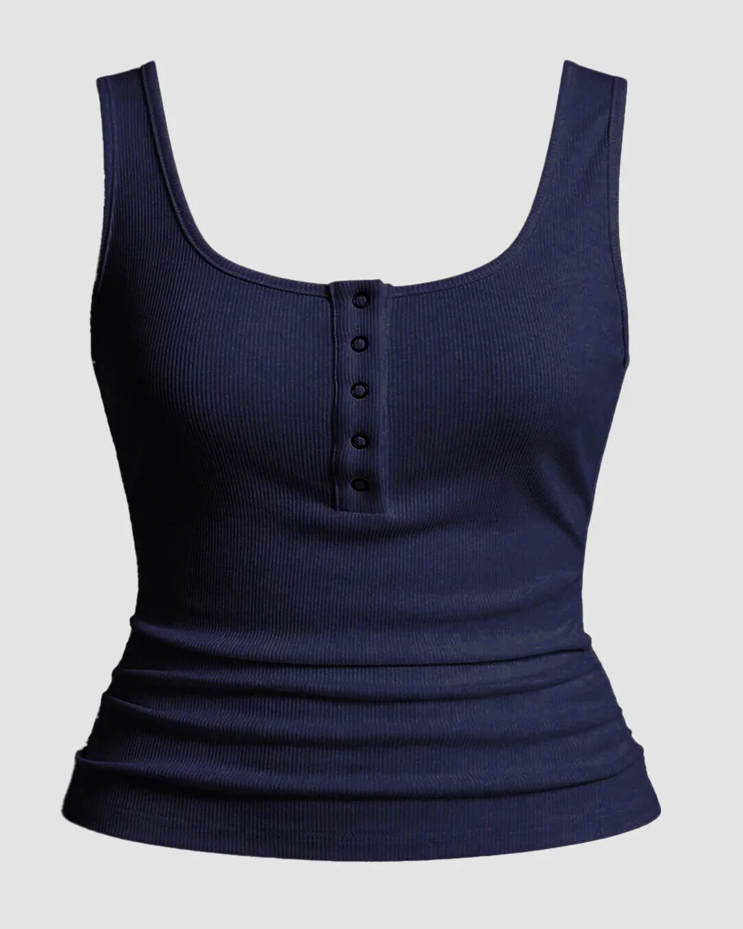 Navy Blue Button Detail Ribbed Sleeveless Top Curve & Plus image 1