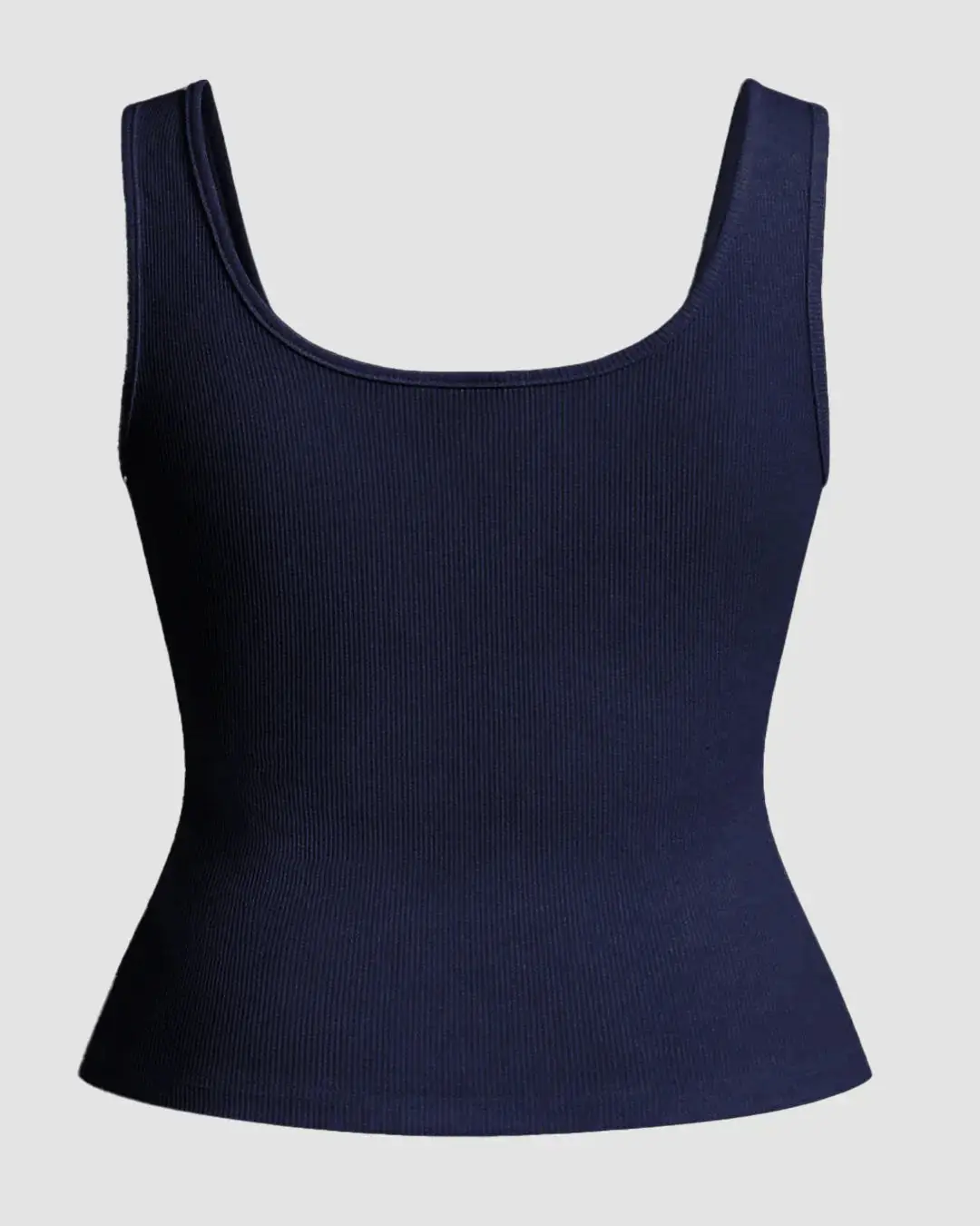 Navy Blue Button Detail Ribbed Sleeveless Top Curve & Plus view 2