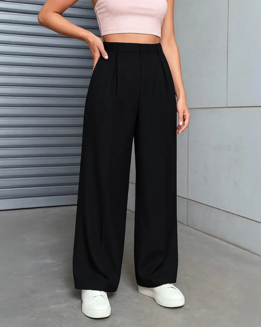 Pleated High-Waisted Wide-Leg Trousers view 2