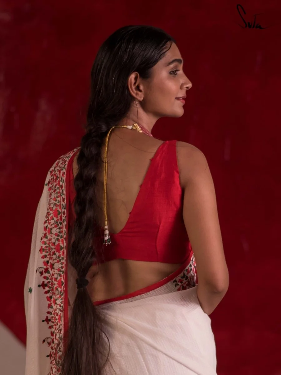 Red Eri Silk Saree Blouse image 5