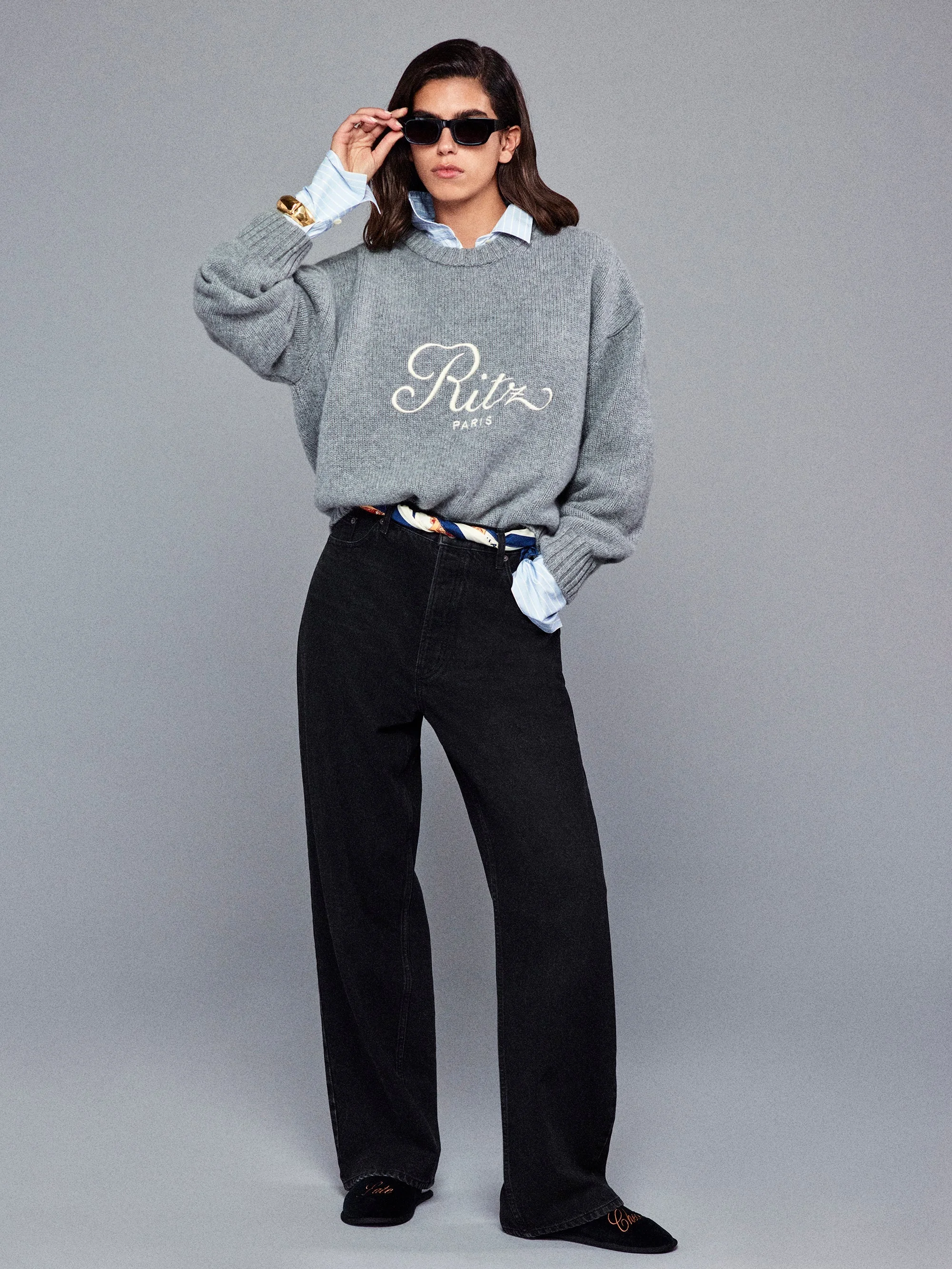 Ritz Unisex Cashmere Sweater -- Grey Melange image 2