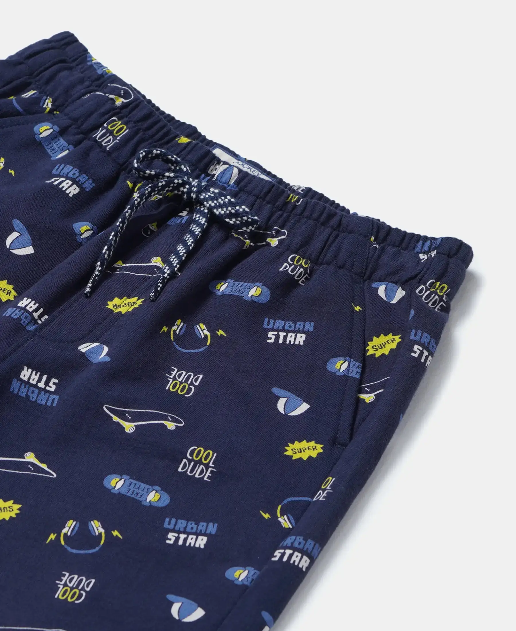 Boy's Super Combed Cotton French Terry Printed Shorts with Turn Up Hem Styling - Navy view 3