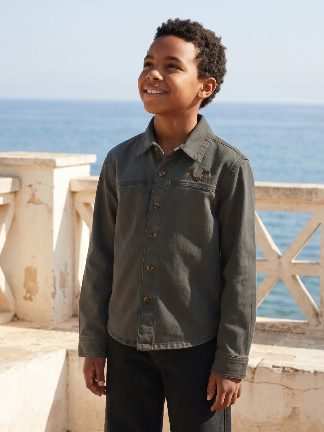 True Religion Boys Green Solid Regular Fit Pure Cotton Shirt image 1