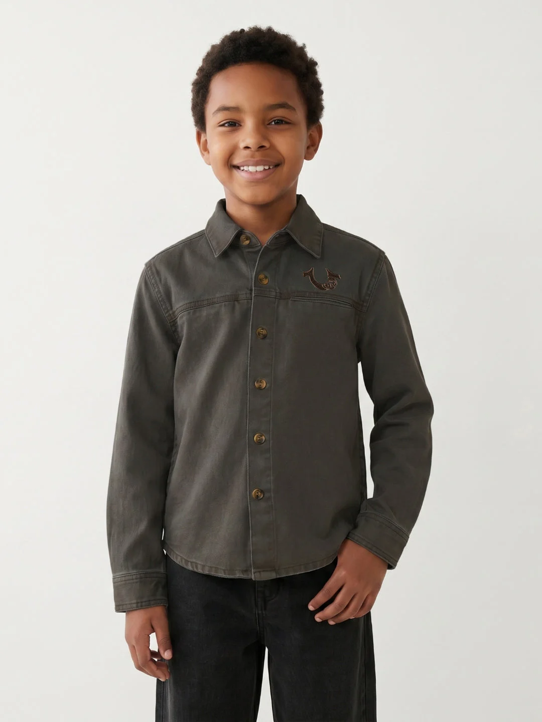 True Religion Boys Green Solid Regular Fit Pure Cotton Shirt image 2