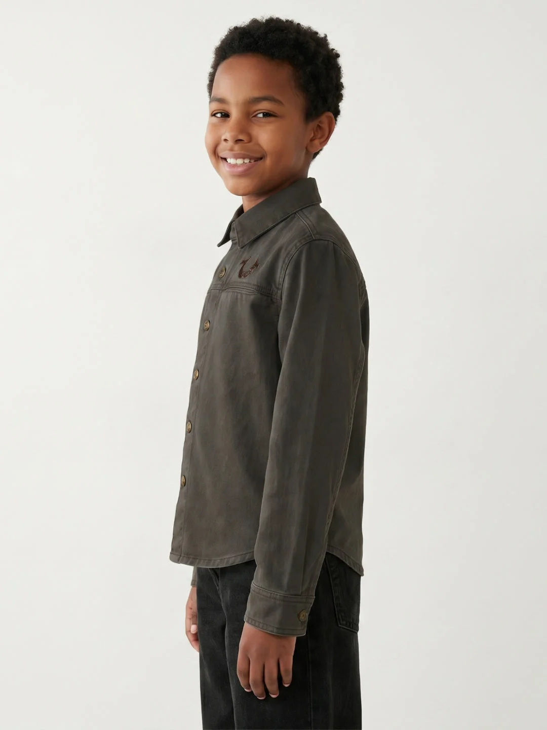 True Religion Boys Green Solid Regular Fit Pure Cotton Shirt image 4