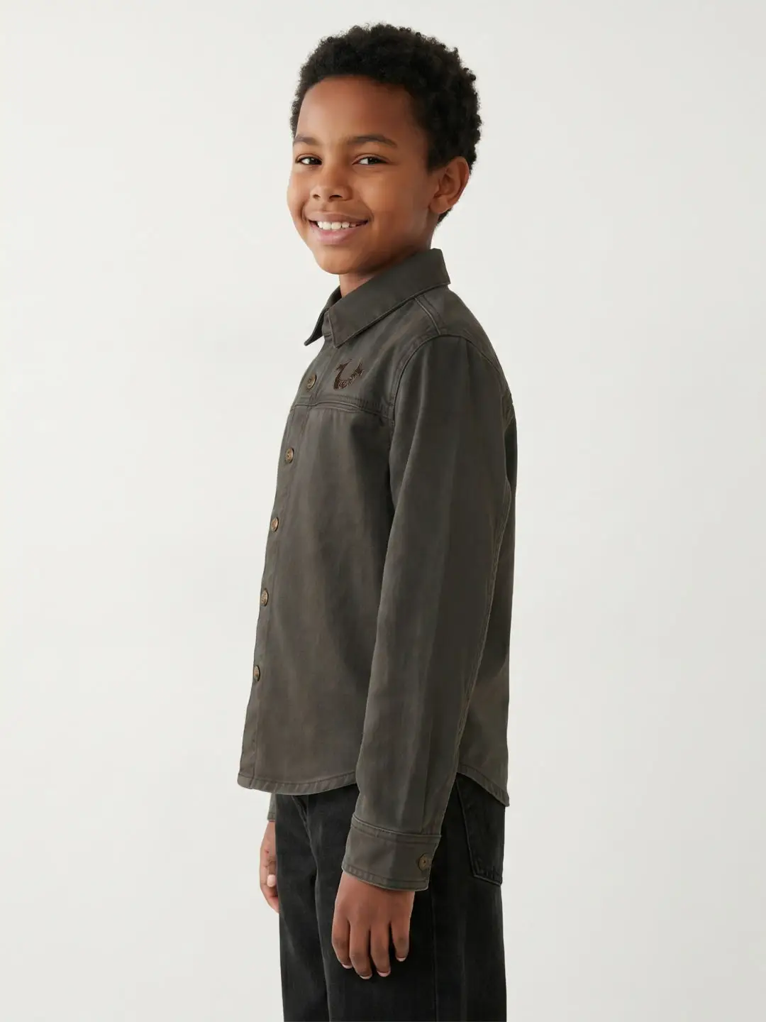 True Religion Boys Green Solid Regular Fit Pure Cotton Shirt view 4